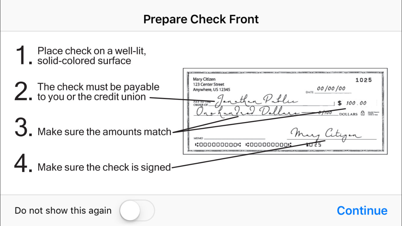 You take a picture of the front of your check.