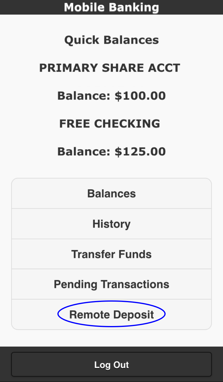 Quick balances at the top, click ‘remote deposit’ at the bottom.