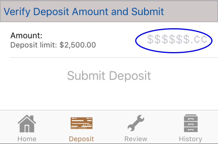 Verify the amount is correct. Then tap ‘submit deposit.’